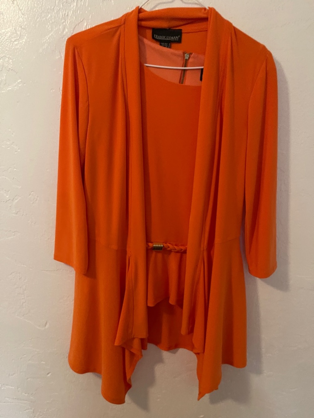 Frank Lyman Orange Draped jacket/cardigan and Sleeveless Top and skirt, size 8